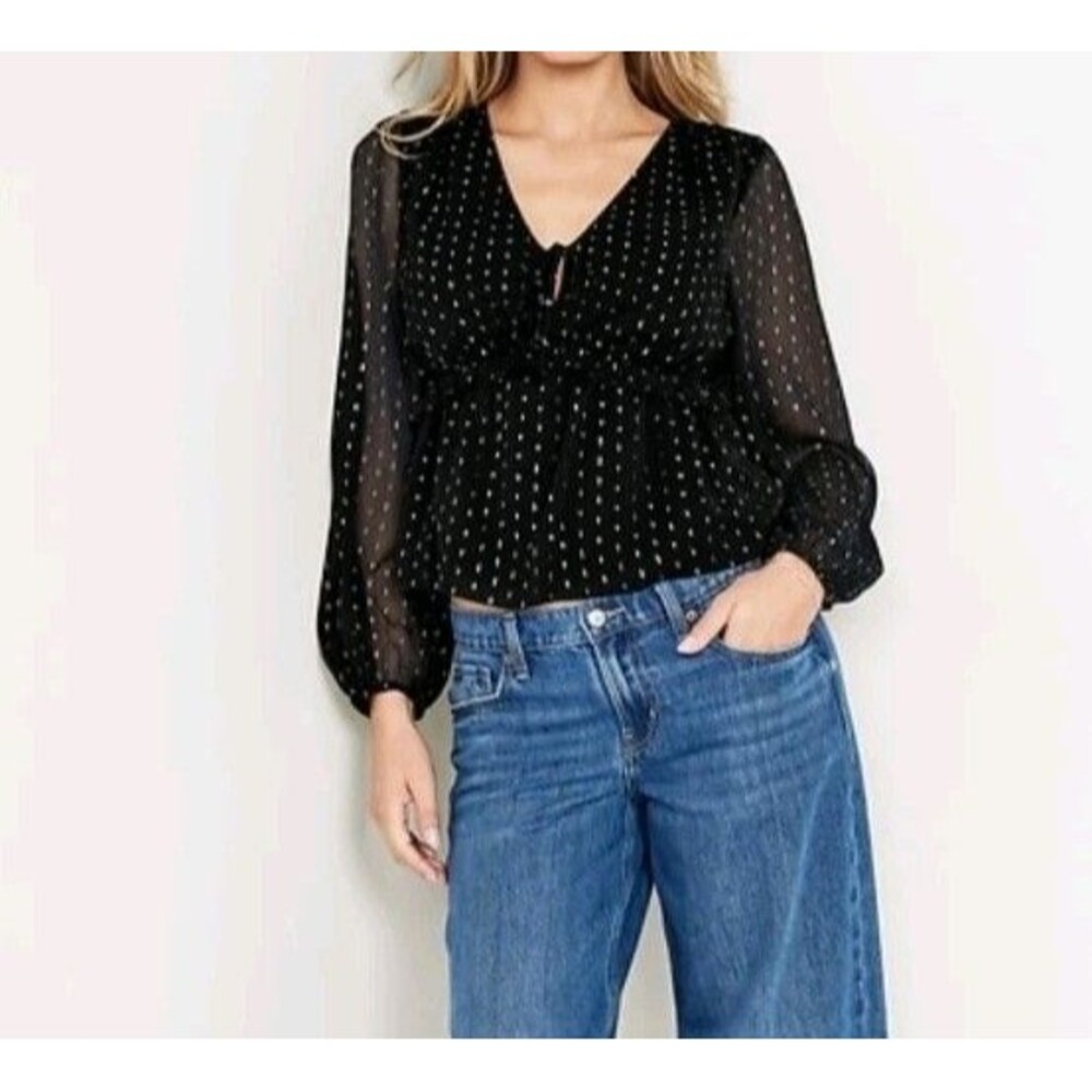 NWT Women's Old Navy Waist Defined Ruffle Trim Clip Dot Top Size L N7